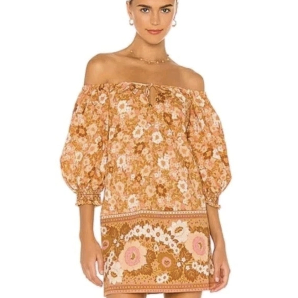 XXS/XS SPELL Anne Tunic On or Off the Shoulder Organic Cotton Floral Mini Dress - Picture 2 of 15